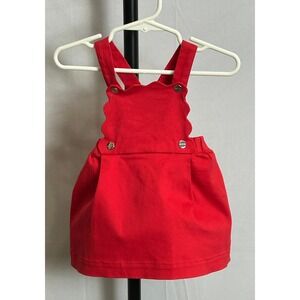 Jacadi Paris Red Scalloped Pinafore Jumper Dress 12M 74cm French Baby Girl